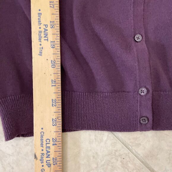 Loft Button Up Cotton Cardigan sweater women’s size XL purple ribbon faux collar - Picture 6 of 9